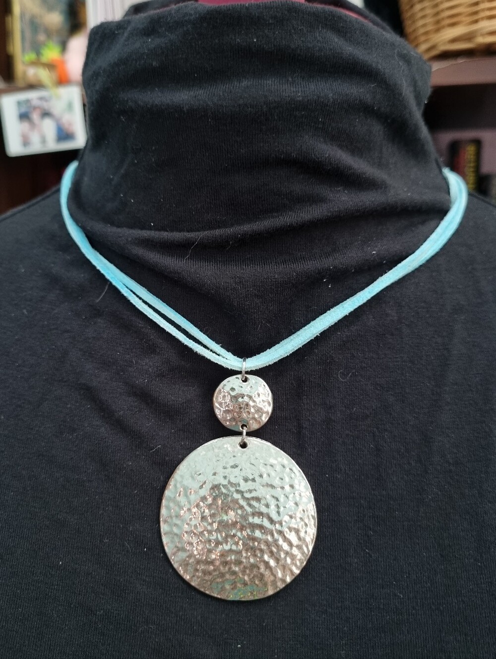 SLS Creation | Blue Cord Silver Disc Pendant Necklace